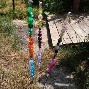 Set of 3 garden plugs made of broken glass, 19 cm long, super luminosity!