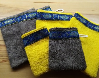 Set of 6 super great terry cloth washcloth family set for large adult hands and small children's hands