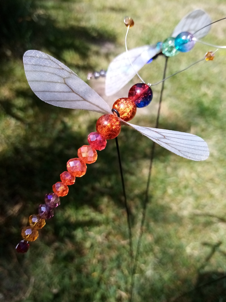 Set of 2 fluttering dragonfly crystal glass brilliant cut sparkling dragonfly with fabric wings that flutter in the wind 9 to 12 cm color selectable image 7