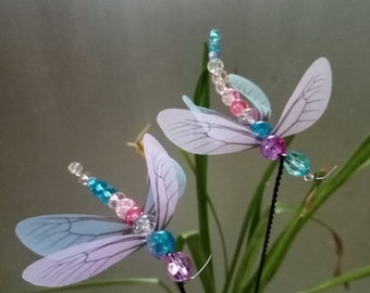 Set of 2 crystal glass dragonflies in delicate blue and rose plant plugs approx. 8 cm long indoor and outdoor window decoration garden plugs