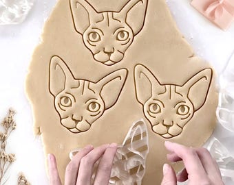 Sphynx Cat Face Cookie Cutter with Stamp: 3D Printed Custom Pet Cutter