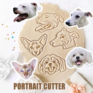 Custom Pet Portrait Cookie Cutter - Personalized Gift from Photo - Dog or Cat Face Stamp for Baking or Clay
