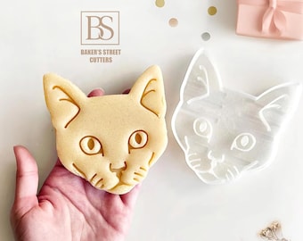 Cortador de galletas con cara de gato: sello de arcilla y fondant impreso en 3D, regalo personalizado con retrato de gato.