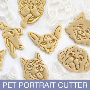 Custom Pet Portrait Cookie Cutter, Gift for pet lover, Cat Dog Face, 3D printed