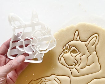 French Bulldog Dog Cookie Cutter, Dog Portrait Cutter, Fondant Cutter with stamp