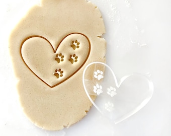 Heart Cookie Cutter, Heart With Paw Prints, Cookie Stamp, Clay Cutter