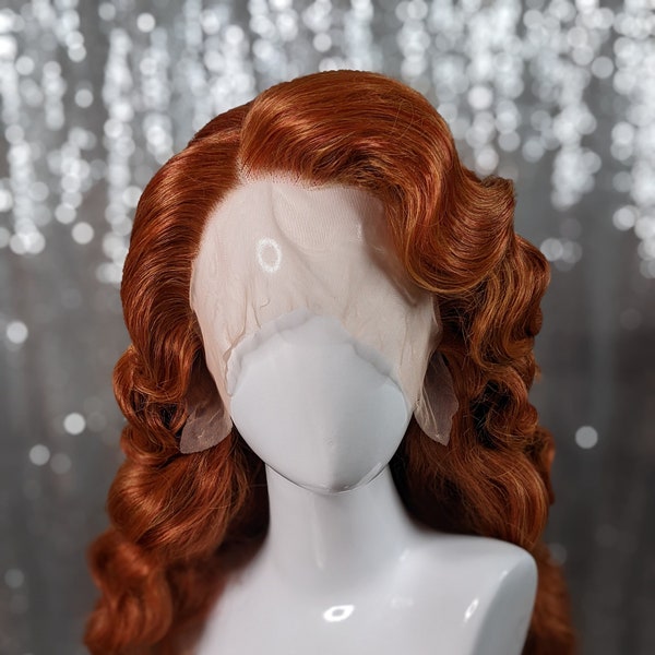 Peluca con ondas Hollywood, con encaje frontal y ondas de dedos, estilo vintage o drag queen, hecha a medida. Color a elegir.