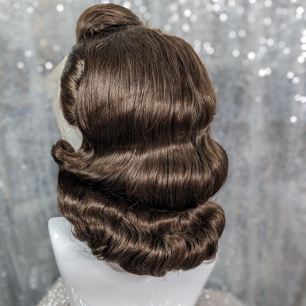MADE TO ORDER 1940s waved wig, lacefront fingerwaved wig, vintage wig, drag queen wig, Peggy Carter wig. Your choice of colour.
