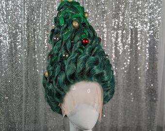 MADE TO ORDER Christmas tree wig, drag wig, wig with lights, updo wig