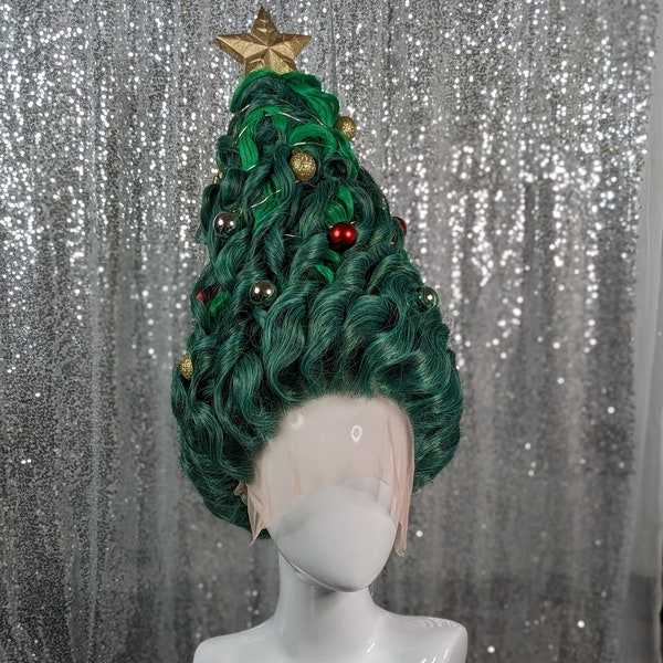 MADE TO ORDER Christmas tree wig, drag wig, wig with lights, updo wig