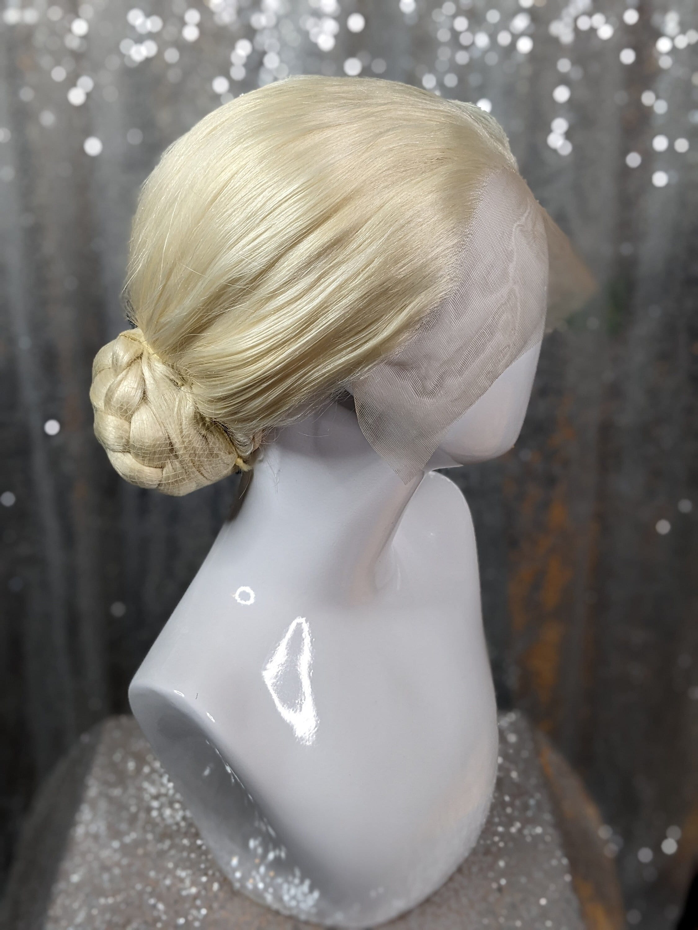 MADE TO ORDER low braid bun wig, Evita wig. chignon wig, drag queen wig. Your choice of colour.
