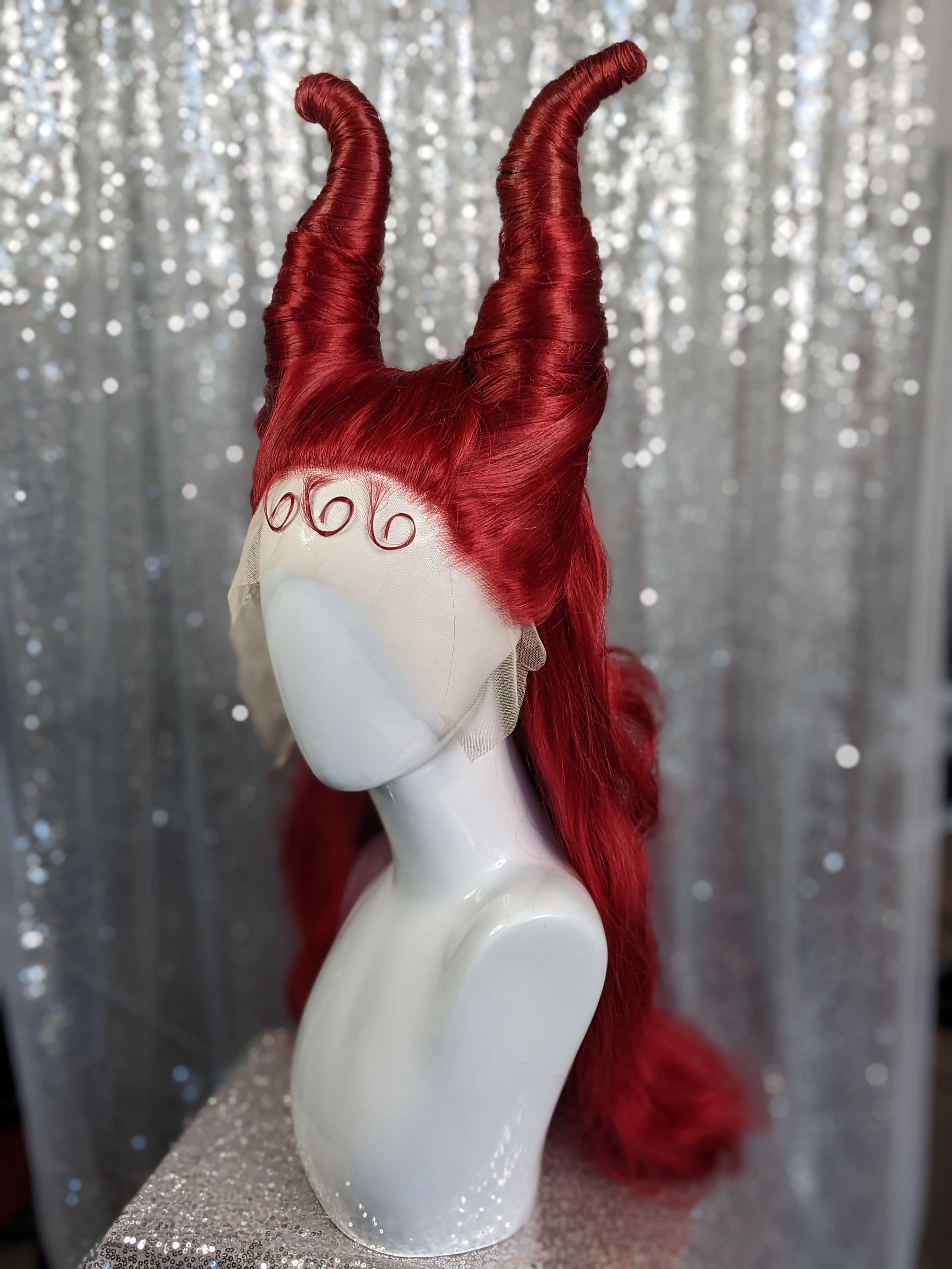 MADE TO ORDER caged red devil wig, horned wig, 666 wig, Satan wig, your choice of colour