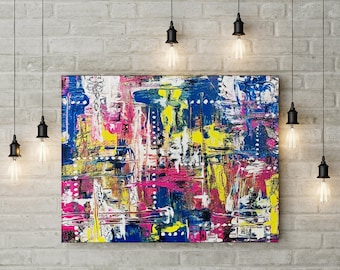 Abstract Art "Helvetica"  Mixed media acrylic, crayon on recycled canvas