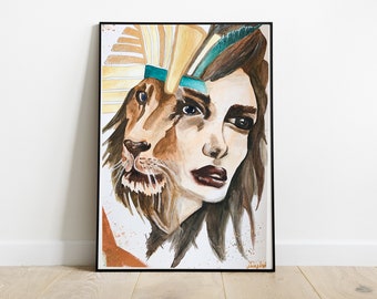 Sphinx Painting: Watercolor & Acrylic Art Print (48x36cm)