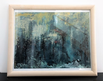 Enchanting Forest Abstract Painting: Framed Maple Wood Decor (45x56 cm)