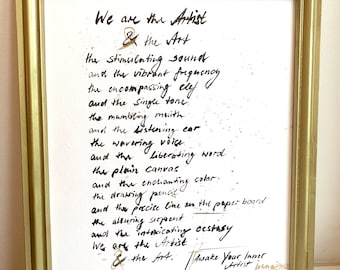 Hand Painted Poem Art: Acrylic Watercolor, Gold Frame (29x34 cm)