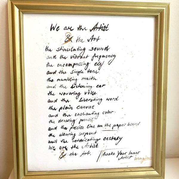 hand painted poem with acrylic and watercolor on watercolor paper, 300 g/m, incl. gold spray painted wooden frame, size 29 x 34 cm