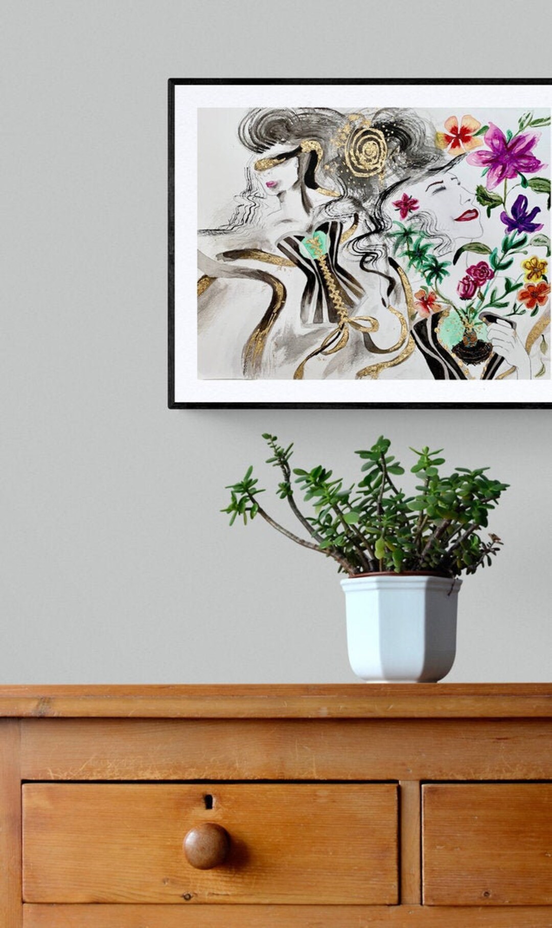 Heart-wall Watercolor Painting: Gold Accent Interior Design (36 X 48 Cm ...