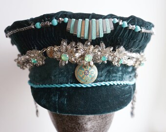 upcycled hat "velvet harmony", size 56, costume, Burningman, performance outfit, festival headpiece