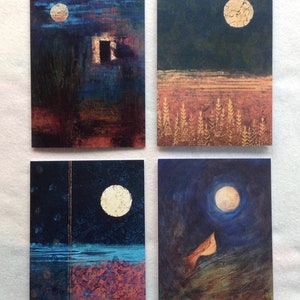 Magische maanlandschap-collectie: set van 4 kaarten met spirituele kunst ~ Deel een vleugje goddelijke magie met je dierbaren!
