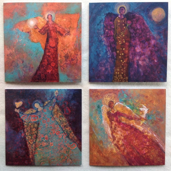 Angel Blessings Collection - Set of 4 Greeting Cards, Angels of Love, Light, Peace & Joy