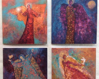 Angel Blessings Collection - Set of 4 Greeting Cards, Angels of Love, Light, Peace & Joy