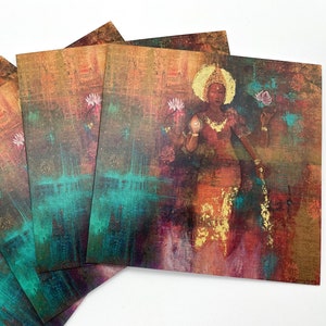 Lakshmi - Dea della bellezza e dell'universo abbondante ~ Set di 4 carte d'arte spirituali ~ Condividi un tocco di magia divina con i tuoi cari!
