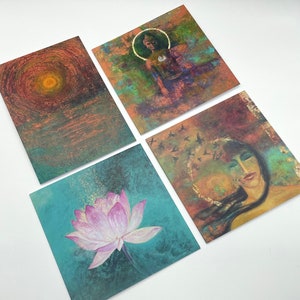 Collezione Yoga - Set di 4 carte artistiche spirituali ~Condividi un tocco di magia divina con i tuoi cari!