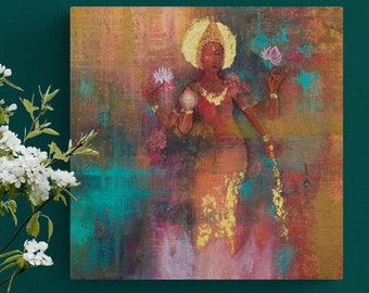 Lakshmi~Goddess of Beauty & the Abundant Universe -Signed Cotton Canvas Wall Art Print- Available to order.