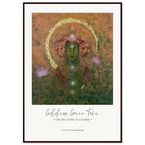 Póster enmarcado con el mantra de Tara Verde ~ Póster artístico con palabras inspiradoras enmarcado ~ Arte de pared para meditación y yoga ~ Decoración espiritual para el hogar