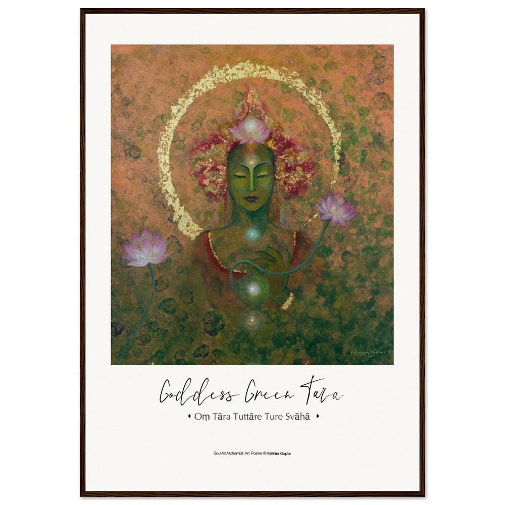 Green Tara Mantra Framed Poster ~ Framed Inspirational Words Art Poster ~ Meditation Yoga Wall Art~ Spiritual Home Decor