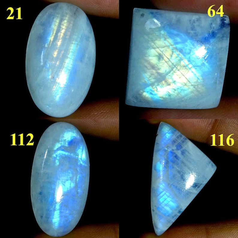 100/% Natural Blue Fire Rainbow Moonstone Oval Pear Fancy Cab Loose Gemstone
