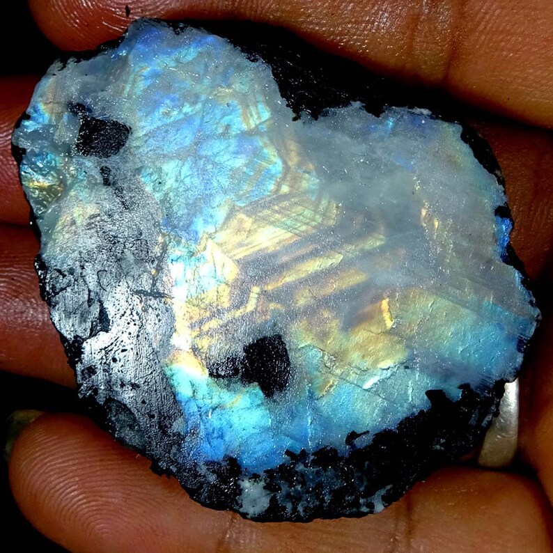 RAINBOW MOONSTONE ROUGH 180.55 Cts 100 Genuine Rainbow Fire Moonstone Raw Rough Slab 42X52X8 mm
