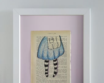 Illustrated Words - Inspired by "Alice in Wonderland", hand drawn on a vintage book page