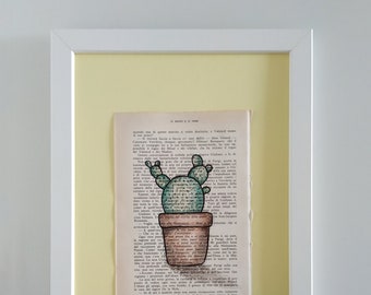 Illustrated Words - Cactus (mod. 2) hand drawn on vintage book page