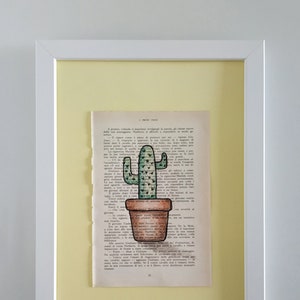 Illustrated Words Cactus mod. 3 hand drawn on vintage book page Giallo