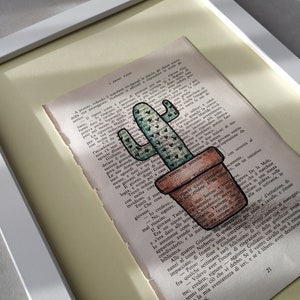 Illustrated Words Cactus mod. 3 hand drawn on vintage book page image 2