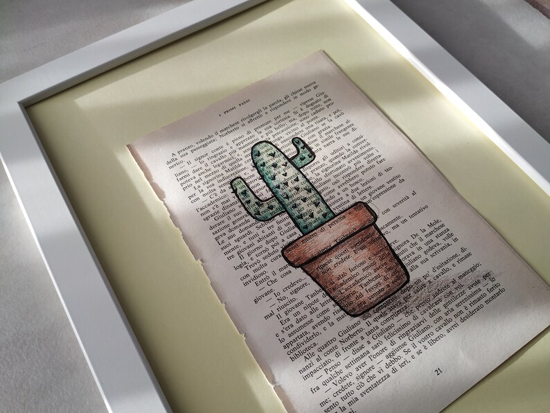Illustrated Words Cactus mod. 3 hand drawn on vintage book page image 2