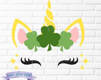Unicorn svg, St Patricks Day Unicorn, St Patricks Day shirt, t-shirt, clip art, Unicorn Face, Shamrock, clover, Cricut, Cut File