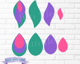 Pode incluir: Um conjunto de seis designs de brincos sobrepostos em rosa, roxo e verde. Os brincos têm a forma de uma lágrima e são perfeitos para artesanato.