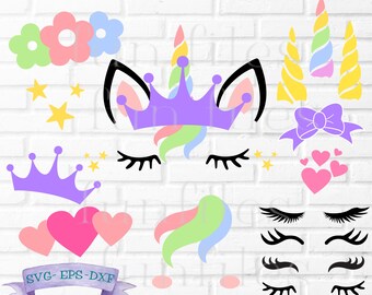 Unicorn kit svg, Unicorn svg, t-shirt, shirt, birthday, horn, eyelashes, Unicorn Face, Cute, Cricut, Silhouette, cut files, vector, png, dxf