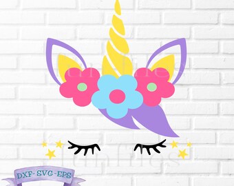 Unicorn svg, birthday shirt svg, t-shirt, Unicorn Face, dxf, eps, Cute, Eyelashes, horn, flowers, purple, Cricut, Silhouette, Cut Files
