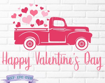 Valentine truck svg, Valentine's Day t-shirt svg, dxf, eps, shirt, Vintage, Heart, Love, Cricut, Silhouette, Happy Valentine's, Cut File