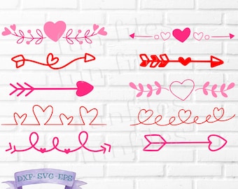 Heart Arrow Dividers SVG bundle, Valentine shirt svg, DXF, Arrow svg, heart svg, love, heart border , cricut, silhouette, cut file, vector