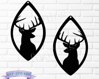 Deer Earrings svg, eps, dxf, Leather Earring svg, Jewelry svg, Teardrop, buck svg, Cut Files, cricut, silhouette, vector