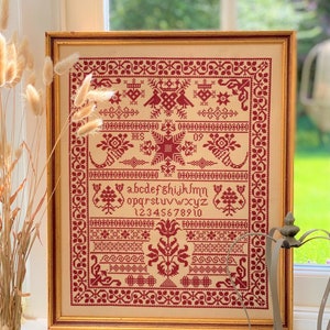 Red Pots Cross Stitch Sampler