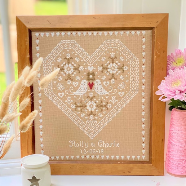 Tableau PDF téléchargeable Love Birds Wedding Cross Stitch