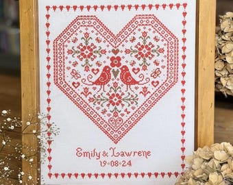 Red Love Birds Wedding Cross Stitch