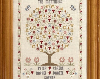 Butterfly and Bee Family Tree Cross Stitch Downloadable PDF