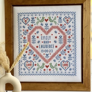 Blue Folk Wedding Sampler cross stitch